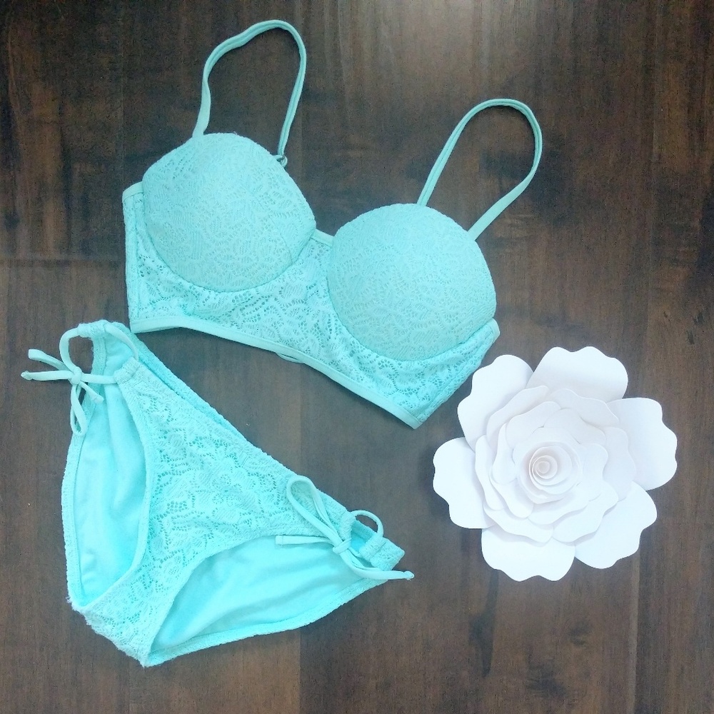 Merona Tiffany Blue Lace Bra Top Bikini Set 💍